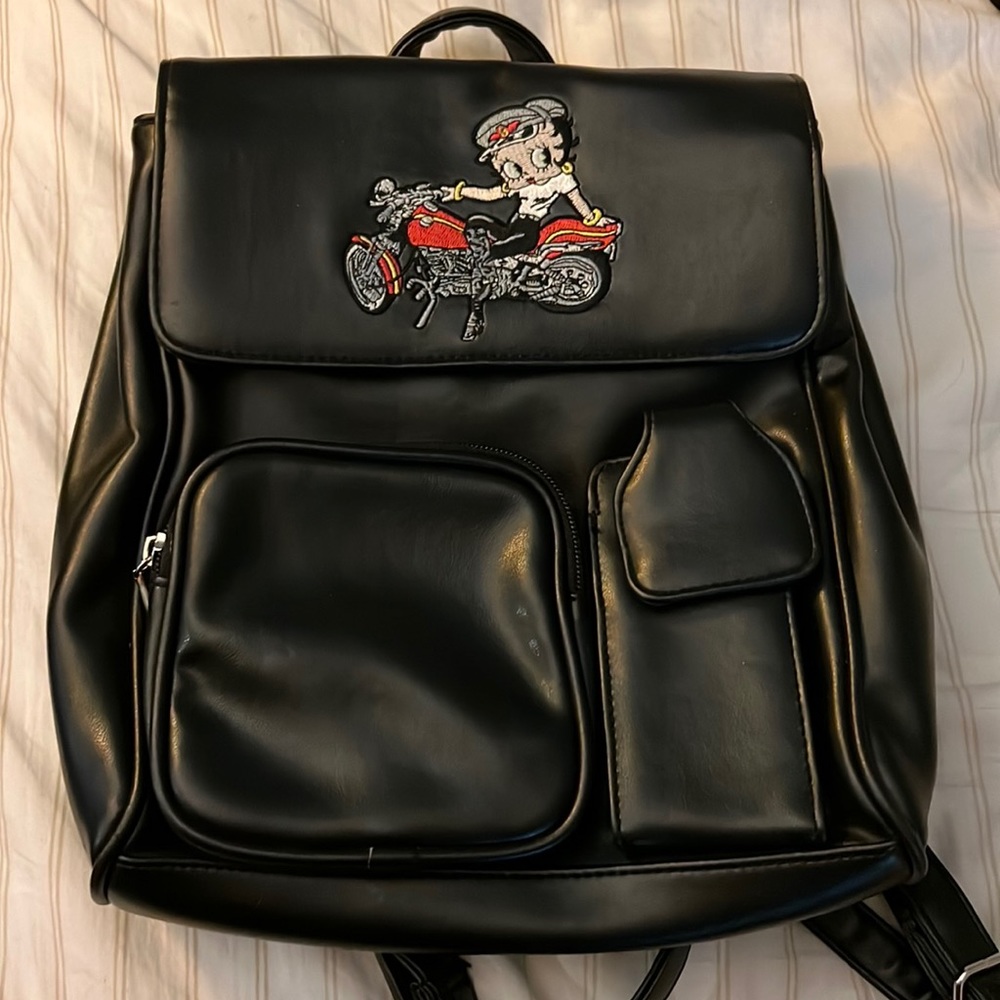 Betty boop biker black backpack with pockets